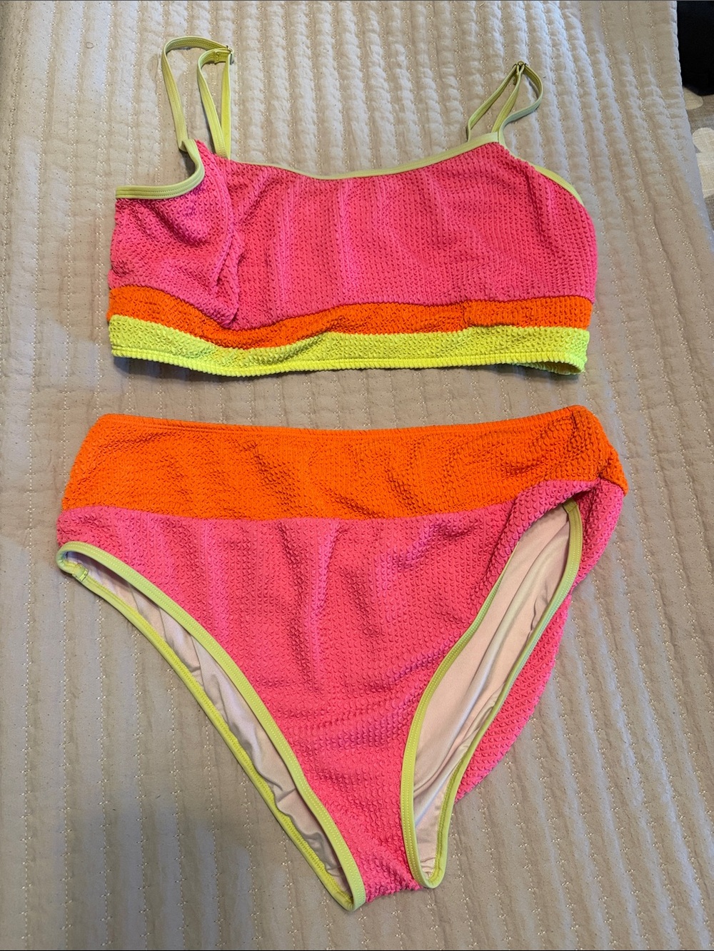 Amazon Pink, Orange & Yellow Textured Women's Bikini Set